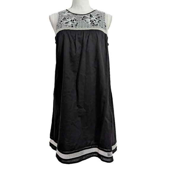 Tory Burch Hopewell Cotton Black Cotton Dress with White Lace Embroidery - Picture 3 of 7